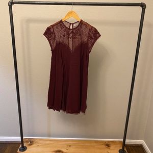Maroon Dress- mesh, lace, keyhole back
